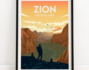 Zion Print | National Park Poster | Utah Art Print Travel Poster | Framed & Unframed Wall Art Gift Idea