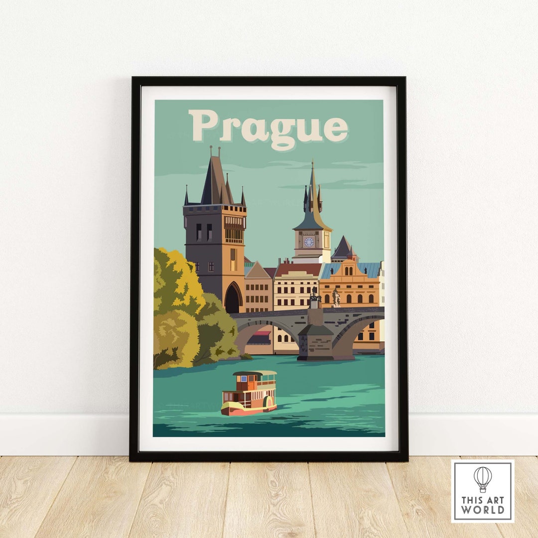 Prague Poster Czech Wall Art Prague Skyline Travel Poster Prague City