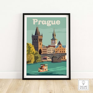 Poster di Praga / Arte murale ceca / Skyline di Praga / Poster di viaggio / Arte murale della città di Praga / Stampa di viaggio di Praga / Idea regalo per Praga