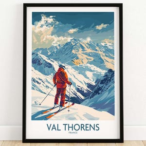 Val Thorens Skiing Poster Print – Vintage Ski Resort Wall Art Gift for Winter Sports Lovers