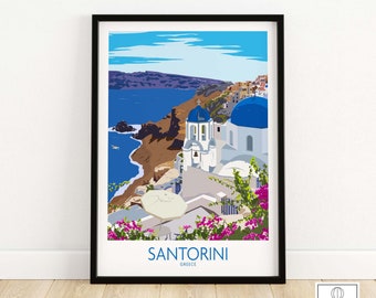 Santorini Print | Greek Travel Poster | Santorini Wall Art | Greece Home Decor | Santorini Framed & Unframed Print | Santorini Holiday Gift