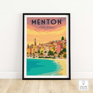 Impresión de Menton / Póster de Menton / Arte mural de Francia / Póster de viaje de Menton / Impresión artística de la Costa Azul / Póster del sur de Francia / Regalo de la Riviera Francesa