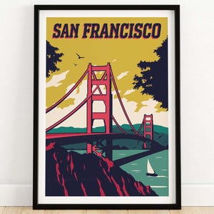 San Francisco Vintage Print | California Travel Poster | San Fran Wall Art | Golden Gate Bridge Art