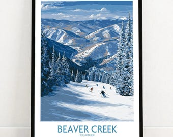 Cuadro decorativo de esquí en Beaver Creek, Colorado: decoración de estación de montaña, lámina de deportes de invierno, regalo con paisaje nevado para los amantes del esquí.
