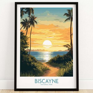 Impresión artística del Parque Nacional Biscayne, impresión de viaje, póster de decoración del hogar, regalo, ilustración digital, obra de arte, regalo de cumpleaños