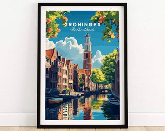 Groningen Wall Art Print Travel Poster Groningen Wall Decor Groningen Art Lovers Gift Groningen Netherlands Illustration Netherlands Gift
