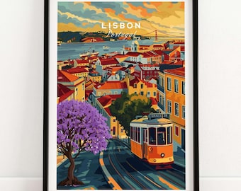 Lisbon Print, Tram 28 Illustration, Vintage City Print, Portugal