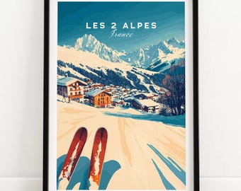 Ski Wall Art Les 2 Alpes Ski Lodge Print Home Decor Ski Room Art Family Gift France Gift Art Lovers Ski Art Les 2 Alpes Poster Winter Sports