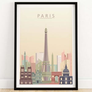 Impresión del horizonte de París / Arte mural de París / Póster de París / Decoración de pared de la ciudad de París, Francia / Regalo de paisaje urbano de París / Impresión minimalista de la Torre Eiffel