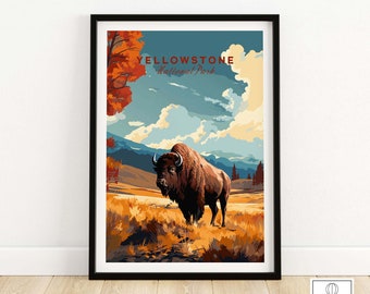 Yellowstone Print | National Park Poster | Wall Art Print | Birthday Present | Home Decor Gift | Nature Artwork Illustration