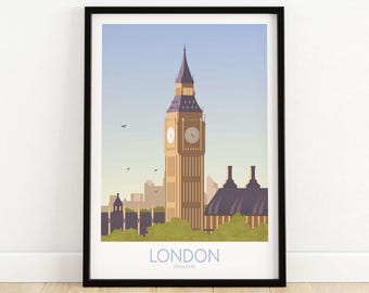 Stampa artistica dello skyline di Londra, decorazione da parete del Big Ben, poster incorniciato, stile vintage, regalo da viaggio, decorazione per la casa e l'ufficio