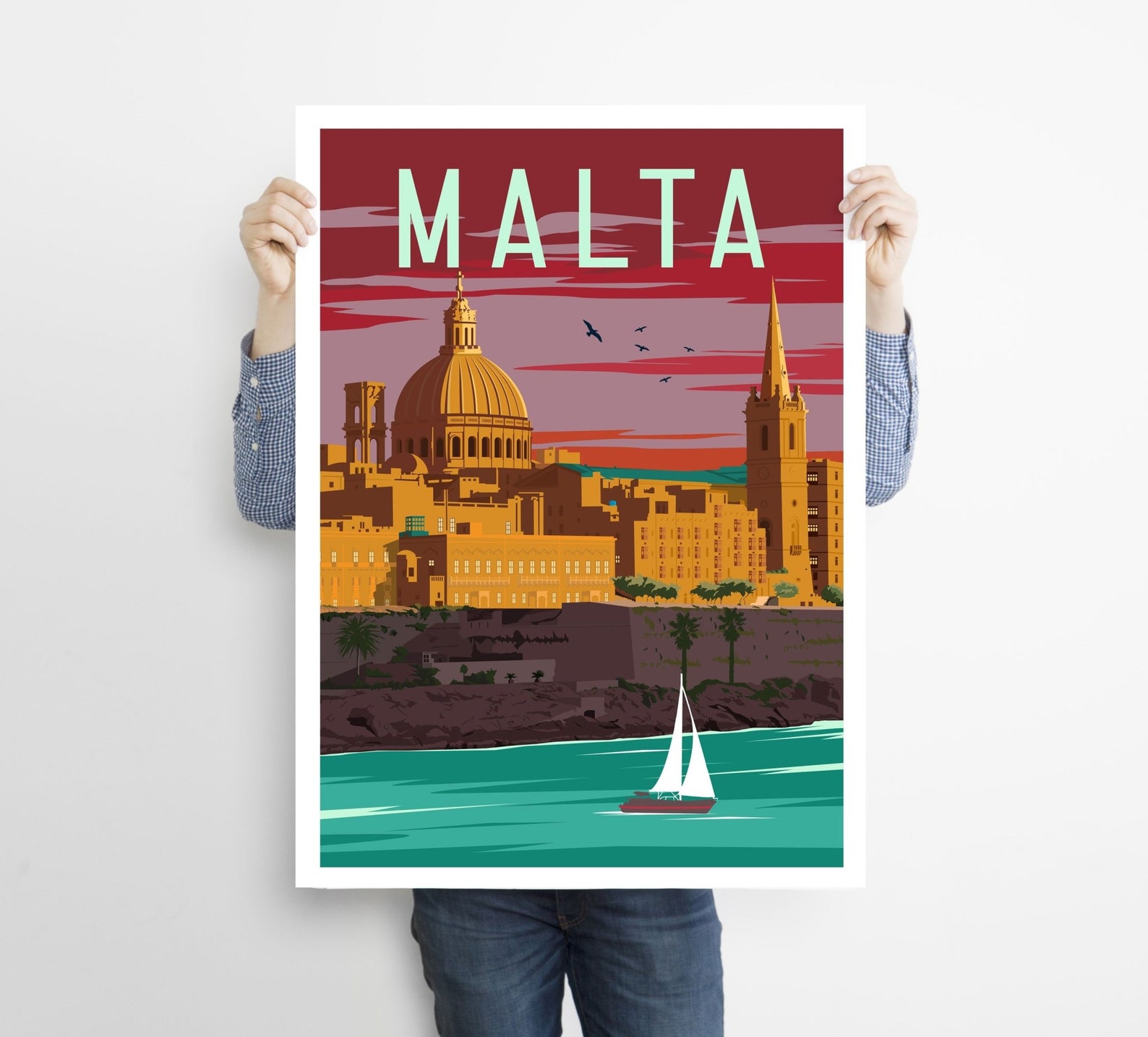 Malta Print Vintage Travel Poster Valletta Malta Wall Art Etsy
