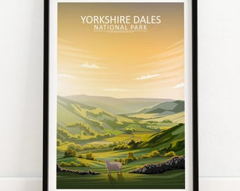 Yorkshire Dales Poster | National Park Print | UK Travel Poster | English Countryside Framed & Unframed Wall Art | Home Decor Artwork