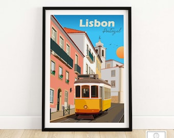 Póster de viaje de Lisboa / Arte mural de Lisboa, Portugal / Este mundo del arte