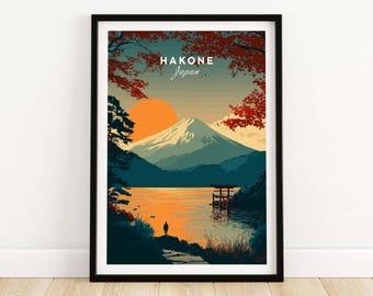 箱根日本ポスター - 富士山鳥居アート - Etsy 日本