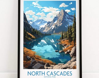 North Cascades National Park Print Art Print Travel Print | Home Décor Poster Gift | Digital Illustration Artwork | Birthday Present