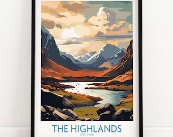 The Highlands Wall Art Travel Print | Home Décor Poster Gift | Digital Illustration Artwork