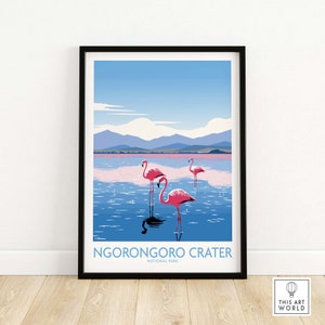 Ngorongoro Print Tanzania Art Print Travel Poster | Home Gift Birthday present Wedding anniversary Wall Décor | Personalized Illustration