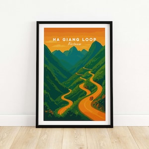 Ha Giang Loop Vietnam Travel Print Mountain Road Sunset Poster Landscape Wall Art Ha Giang Loop Vietnam Gift Art Lovers Illustration