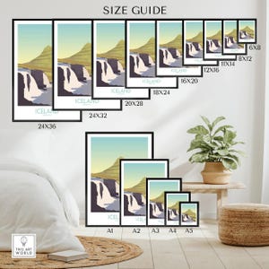 Iceland Kirkjufell travel poster size guide for wall art, available in multiple dimensions