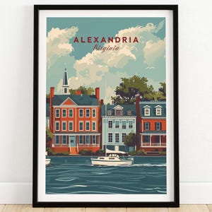 Alexandria Virginia Travel Poster, Vintage Art Print, Wall Decor, City Skyline, Unique Souvenir