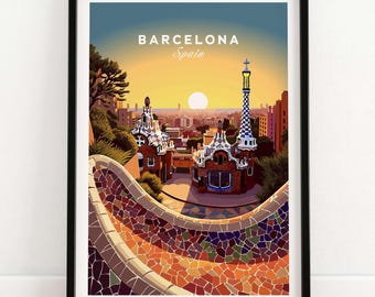 Stampa poster di viaggio di Barcellona / Regalo di compleanno / Regalo di anniversario di matrimonio