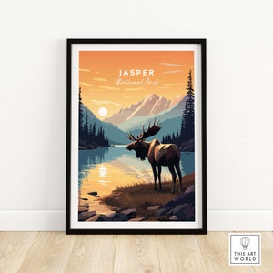 Póster del Parque Nacional Jasper / Impresión de arte mural / Regalo de cumpleaños / Regalo de decoración del hogar / Ilustración de arte natural