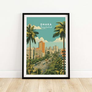 Dhaka Bangladesh Poster Wall Art, Vintage City Dhaka Print, Travel Home Decor, Urban Illustration Gift
