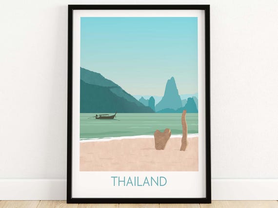 Thailand Print | Thai Travel Poster | Thailand Wall Art | Thailand Gift | Beach Print | Asia Framed & Unframed Print | Thai Decor