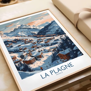 La Plagne French Alps Poster Ski Resort Wall Art Mountain Home Decor Gift for Skier Winter Sport Print Lodge Art Adventure Chalet Decor