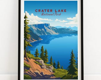 Crater Lake Print National Park Art Print Travel Print | Home Décor Poster Gift | Digital Illustration Artwork | Birthday Present