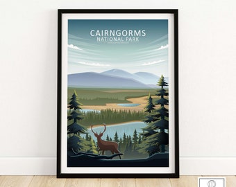Cairngorms Poster | National Park Print | UK Travel Poster | Scotland Countryside Framed & Unframed Wall Art | Home Decor Artwork | Gift