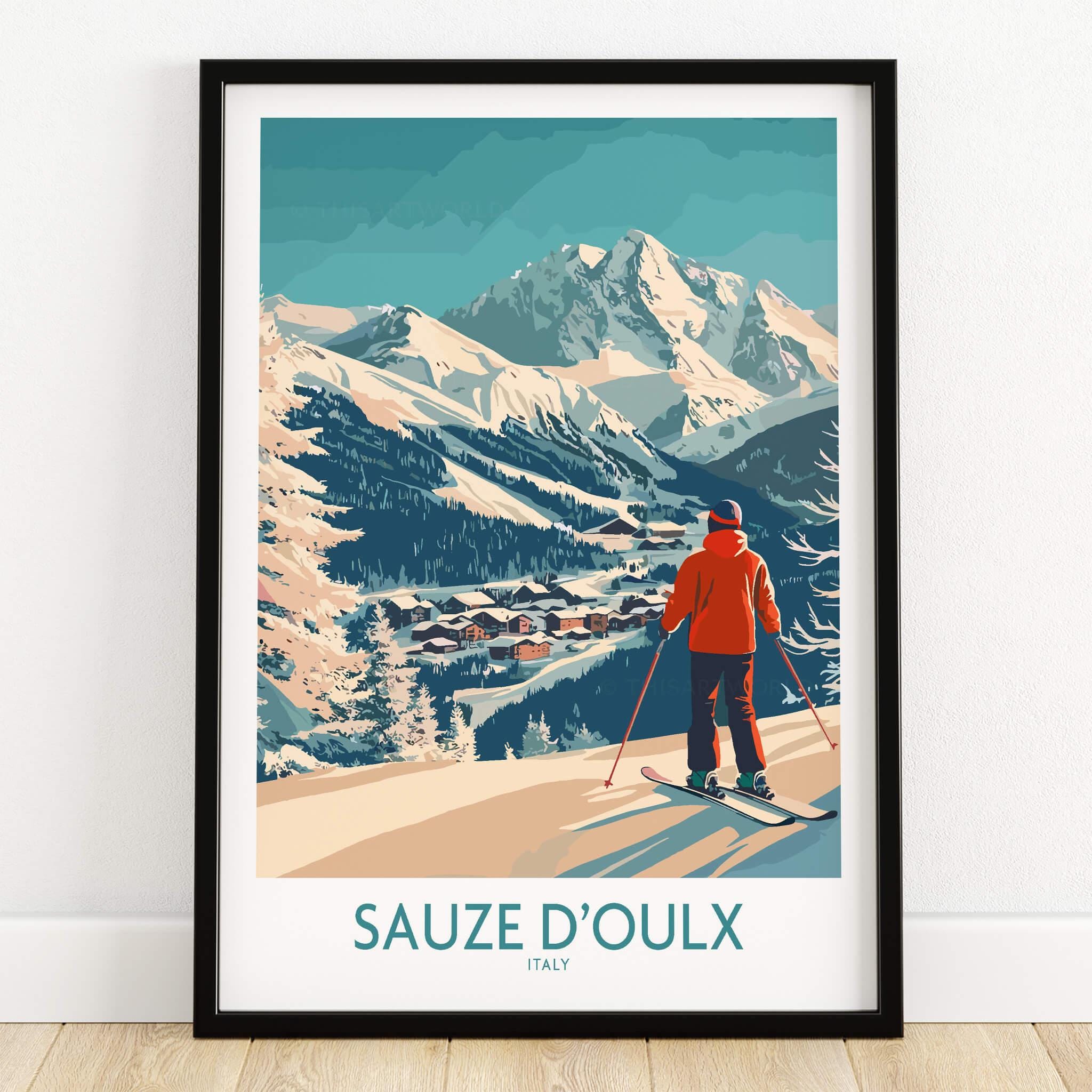 Sauze D'oulx Ski Resort Art Print Skiing Wall Art Italy Winter