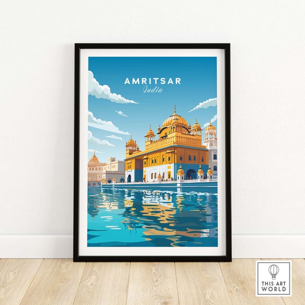 Amritsar India Travel Poster Print | Amritsar Wall Art Print | golden Temple Punjab India Wedding Gift