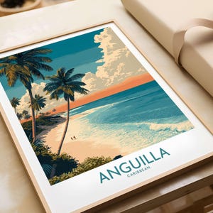 Anguilla Caribbean Poster - Vintage Travel Print Wall Art, Tropical Island Decor, Caribbean Vacation Gift, Beach House Decoration