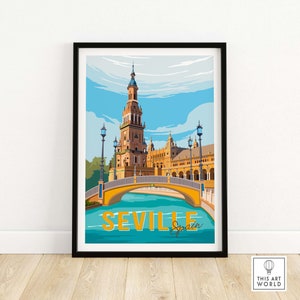 Sevilla-print | Sevilla Spanje vintage reisposter kunst aan de muur decor | Sevilla España | Ingelijste en ingelijste print | Cadeau-idee Sevilla