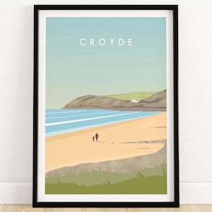 Poster | Croyde Stranddruck | Croyde Wall Art Nord Devon Kunstwerk | Croyde Geschenkidee | Minimale gerahmte & ungerahmte Kunst