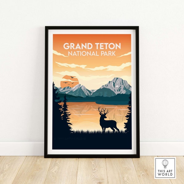 Grand Teton Druck | Nationalpark Poster | Wyoming Kunstdruck | Gerahmte & ungerahmte Wandkunst Geschenkidee