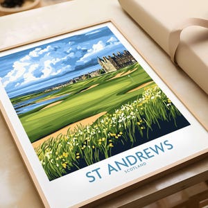St Andrews Links Course Wall Art Print - Scotland Golf Course Decor, Vintage Style Golf Gift for Golfer Home or Office