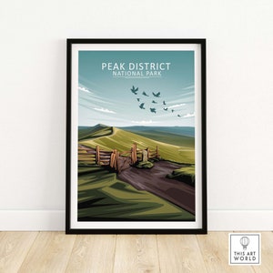 Peak District Poster | National Park Print | UK England Travel Poster | English Countryside Framed & Unframed Wall Art | Home Decor Artwork