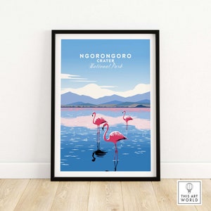 Ngorongoro Poster Tanzania Art Travel Print | Home Gift Birthday present Wedding anniversary Wall Décor | Personalized Illustration Artwork