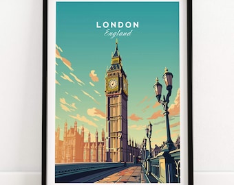London Poster Big Ben Print London Wall Art London Illustration Travel Poster London Gift for England home decor Houses of Parliament Art