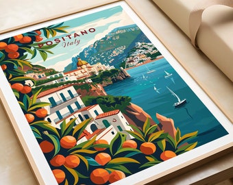 Plakat Positano, Wybrzeże Amalfi, Sztuka ścienna Positano, Włochy, Plakat podróżniczy, Wystrój domu, Plakat artystyczny, Prezent, Miłośnik sztuki Positano, Włochy, Wydruk