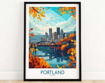 Portland Oregon Travel Poster Print, Wall Art Home Decor Gift