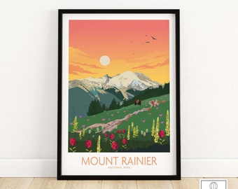 Mount Rainier National Park Poster | Art Print | Wall Art | Travel Poster | Home Decor Gift