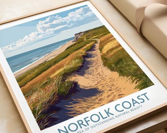 Norfolk Coast Travel Poster, Vintage Seaside Illustration