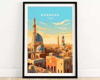 Póster de viaje de Bagdad, Irak, impresión artística de pared / Decoración de Oriente Medio / Idea de regalo para decoración del hogar