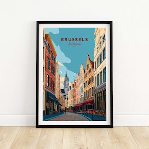 Brussels Print Belgium Poster - Vintage Old Town Europe Wall Art Travel Decor Gift