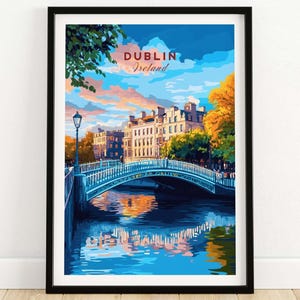 Stampa di viaggio di Dublino, arte murale, poster di Dublino, opera d&#39;arte, poster di viaggio di Dublino, arredamento per la casa di Dublino, regalo per amanti dell&#39;arte, illustrazione, poster di Dublino