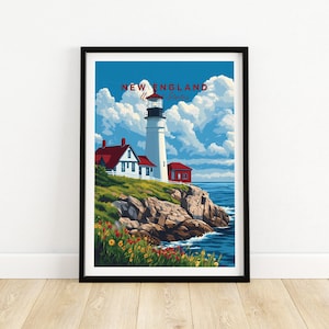 New England kunstafdruk reisafdruk | Woondecoratie New England poster cadeau | Digitaal illustratiekunstwerk New England